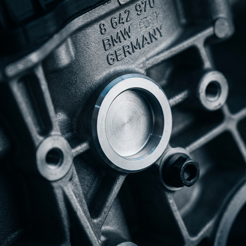 Macro detail of a part number cast into an aluminum housing
