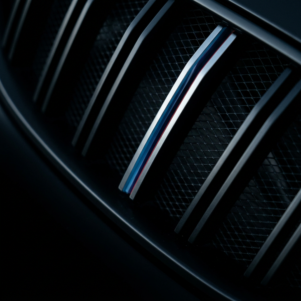 Macro detail of a BMW kidney grille slat